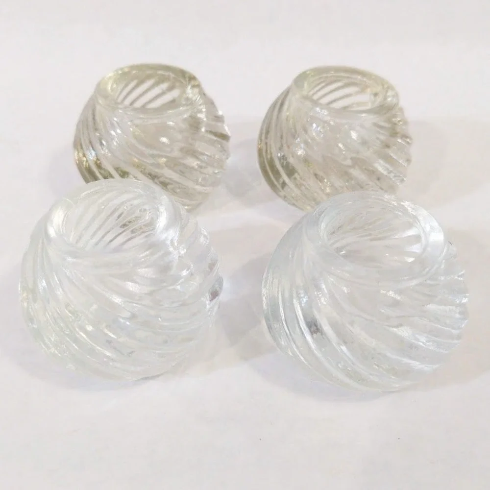 Vintage Clear Swirl Glass Votive Candle Holders Ribbed Round Set of 4